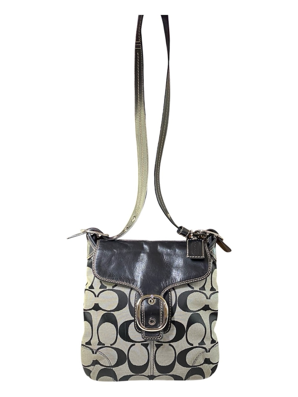 Y2K Coach  Bleecker Signature Flap Duffle Crossbody Shoulder Bag Leather Trim